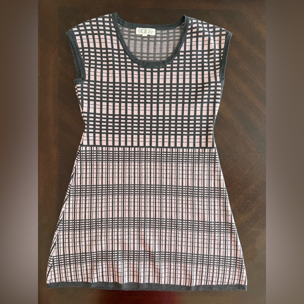 Pink Rose Charcoal Gray and Pink Grid Sweater Bodycon Dress | Size L